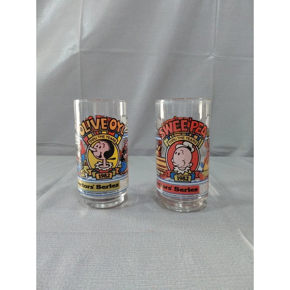 Vtg‎ 1982 Popeye's 10th Anniv Collector's Series Glasses Olive Oyl Swee' Pea
